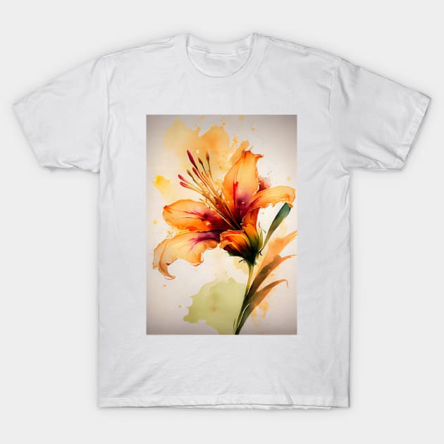 Beautiful Orange Watercolor Daylily T-Shirt by designs4days